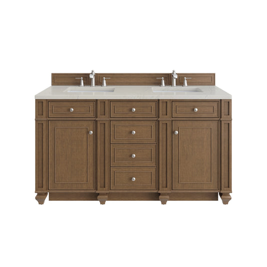 Bristol 60" Double Vanity, Saddle Brown, w/ 3 CM Siberian Silestone Top w/FreePower Wireless Charger