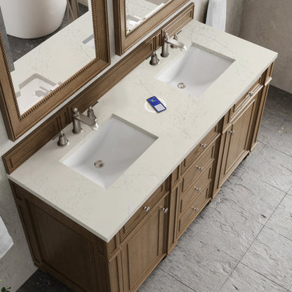 Bristol 60" Double Vanity, Saddle Brown, w/ 3 CM Siberian Silestone Top w/FreePower Wireless Charger, view 8