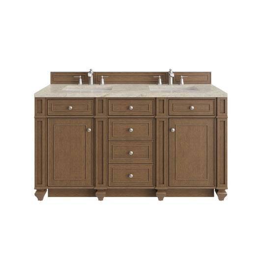 Bristol 60" Double Vanity, Saddle Brown, w/ 3 CM Tajnar Eclos Top w/FreePower Wireless Charger