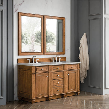 Bristol 60" Double Vanity, Saddle Brown w/ 3 CM Victorian Silver Silestone Top w/FreePower Wireless Charger, view 6