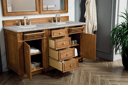 Bristol 60" Double Vanity, Saddle Brown w/ 3 CM Victorian Silver Silestone Top w/FreePower Wireless Charger, view 7