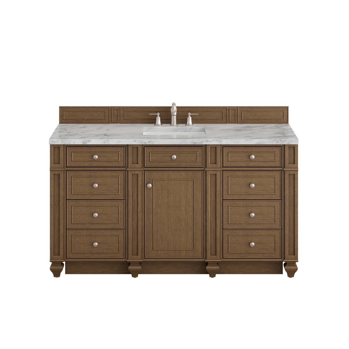Bristol 60" Single Vanity, Saddle Brown w/ 3 CM Carrara Marble Top