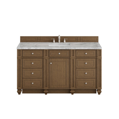 Bristol 60" Single Vanity, Saddle Brown w/ 3 CM Carrara Marble Top