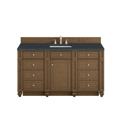 Bristol 60" Single Vanity, Saddle Brown w/ 3 CM Charcoal Soapstone Silestone Top