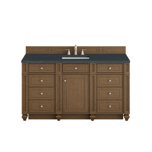 Bristol 60" Single Vanity, Saddle Brown w/ 3 CM Charcoal Soapstone Silestone Top