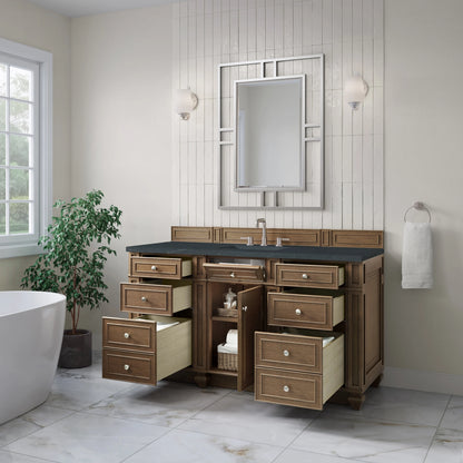 Bristol 60" Single Vanity, Saddle Brown w/ 3 CM Charcoal Soapstone Silestone Top, view 4