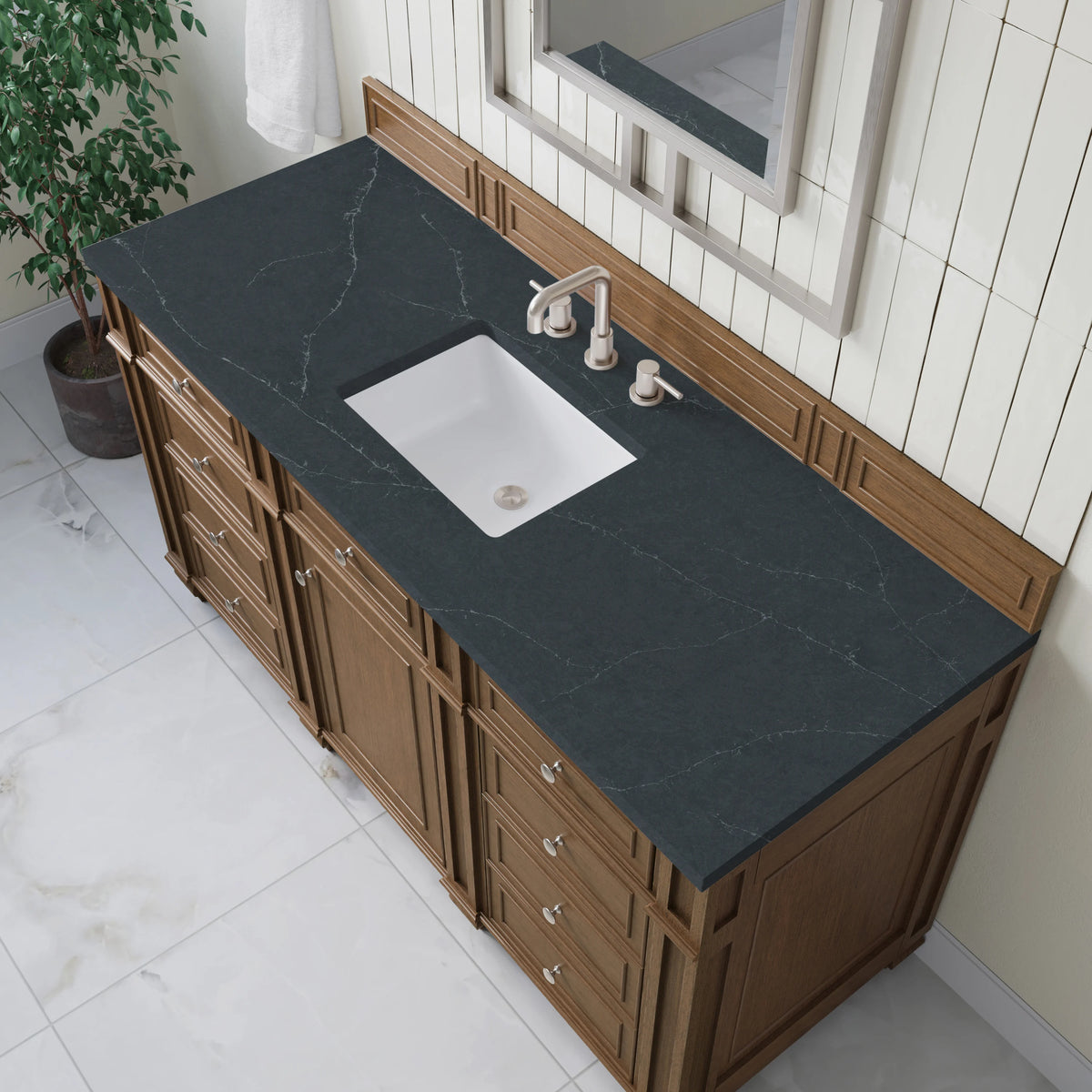 Bristol 60" Single Vanity, Saddle Brown w/ 3 CM Charcoal Soapstone Silestone Top, view 5