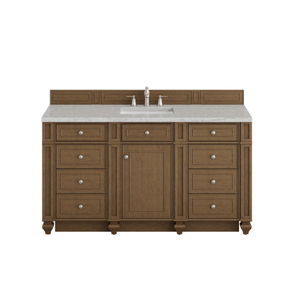 Bristol 60" Single Vanity, Saddle Brown w/ 3 CM Eternal Jasmine Pearl Silestone Top