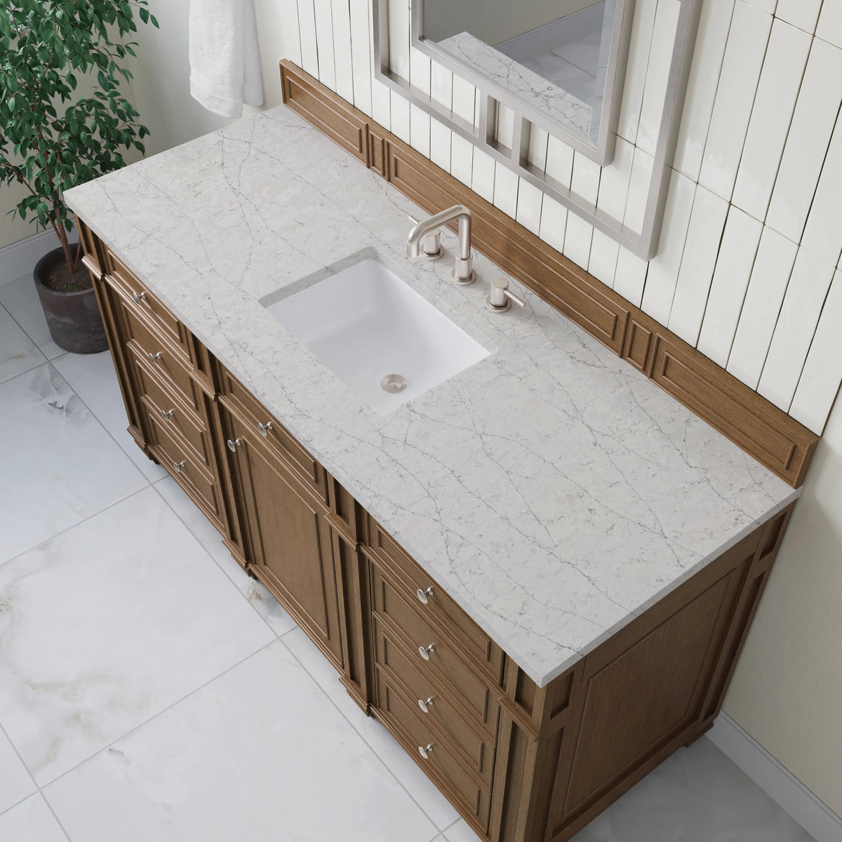 Bristol 60" Single Vanity, Saddle Brown w/ 3 CM Eternal Jasmine Pearl Silestone Top, view 5
