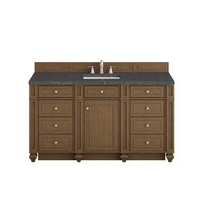Bristol 60" Single Vanity, Saddle Brown w/ 3 CM Parisien Bleu Silestone Top