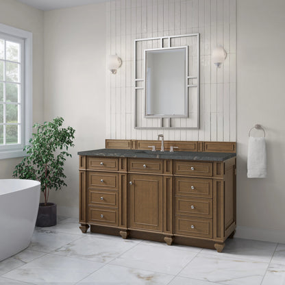 Bristol 60" Single Vanity, Saddle Brown w/ 3 CM Parisien Bleu Silestone Top, view 3