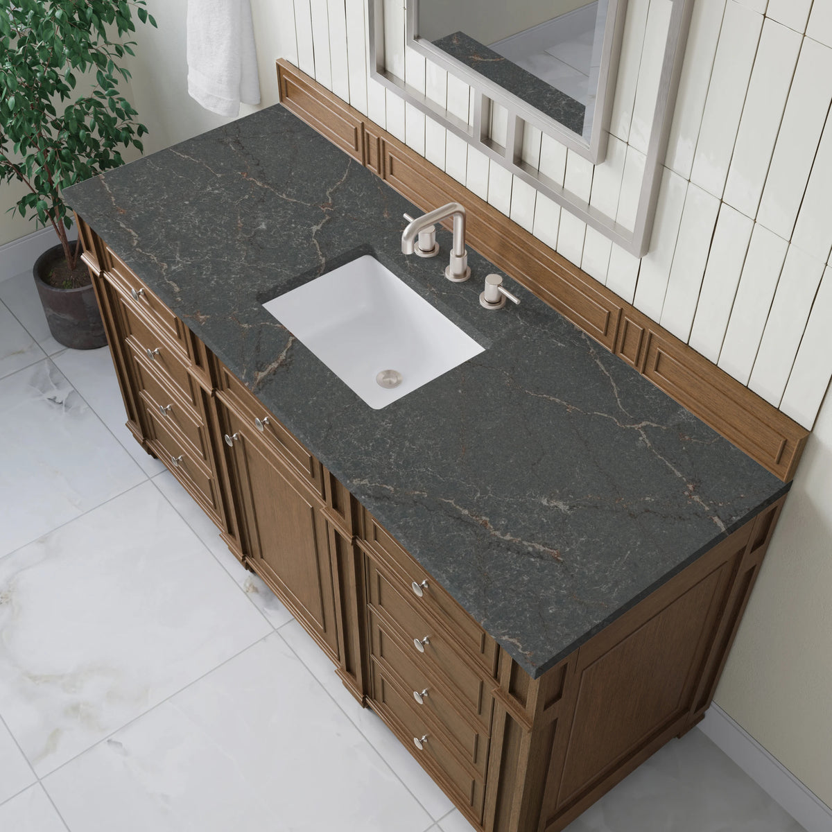 Bristol 60" Single Vanity, Saddle Brown w/ 3 CM Parisien Bleu Silestone Top, view 5