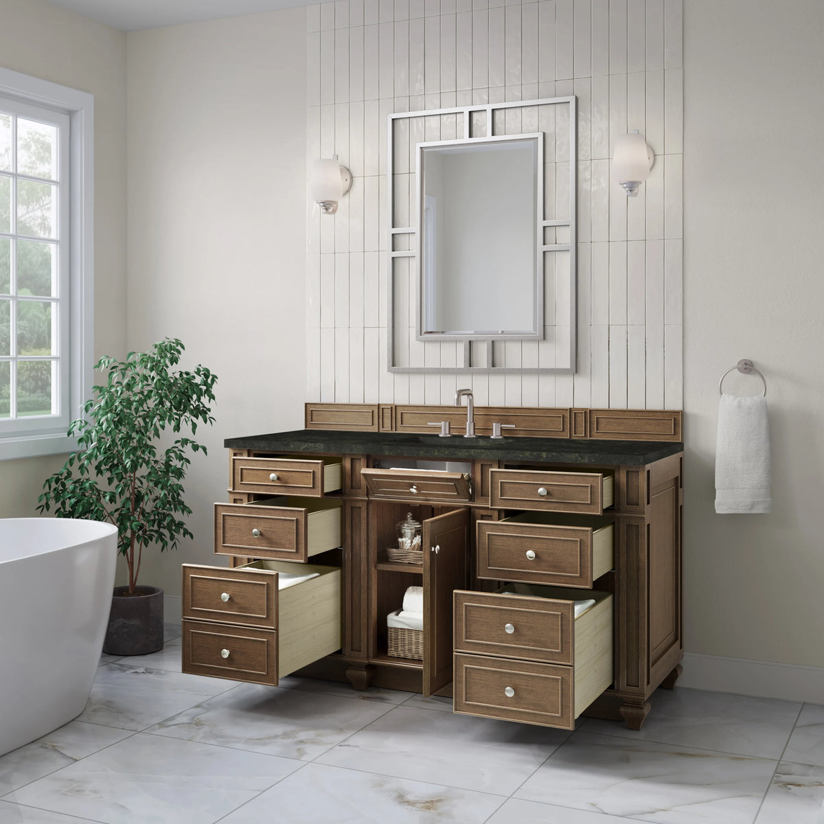Bristol 60" Single Vanity, Saddle Brown, w/ 3 CM Phantome Eclos Top, view 4