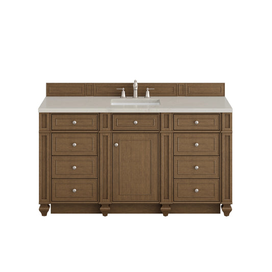 Bristol 60" Single Vanity, Saddle Brown, w/ 3 CM Siberian Silestone Top