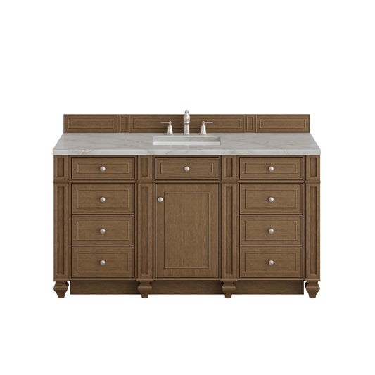 Bristol 60" Single Vanity, Saddle Brown w/ 3 CM Victorian Silver Silestone Top