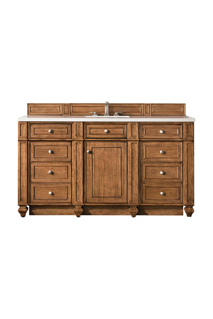 Bristol 60" Single Vanity, Saddle Brown w/ 3 CM White Zeus Silestone Top