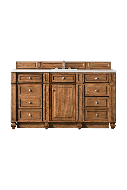 Bristol 60" Single Vanity, Saddle Brown w/ 3 CM White Zeus Silestone Top