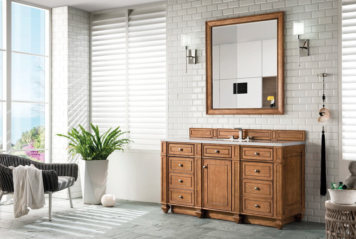 Bristol 60" Single Vanity, Saddle Brown w/ 3 CM White Zeus Silestone Top, view 3