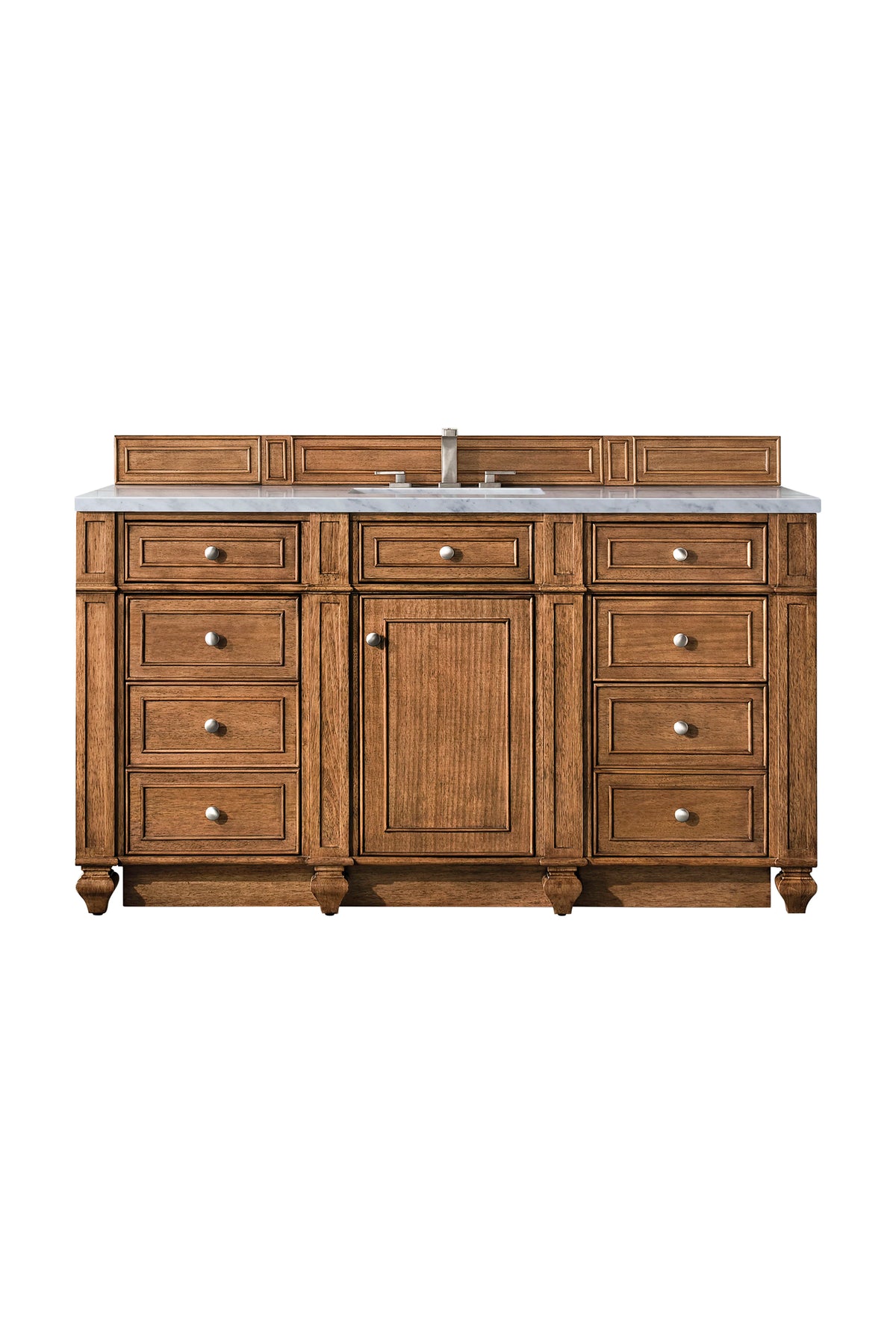 Bristol 60" Single Vanity, Saddle Brown w/ 3 CM Eternal Jasmine Pearl Silestone Top w/FreePower Wireless Charger
