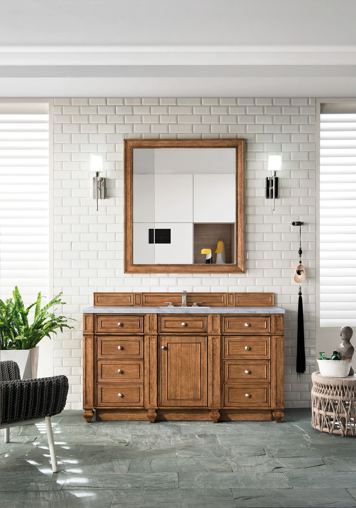 Bristol 60" Single Vanity, Saddle Brown w/ 3 CM Eternal Jasmine Pearl Silestone Top w/FreePower Wireless Charger, view 5