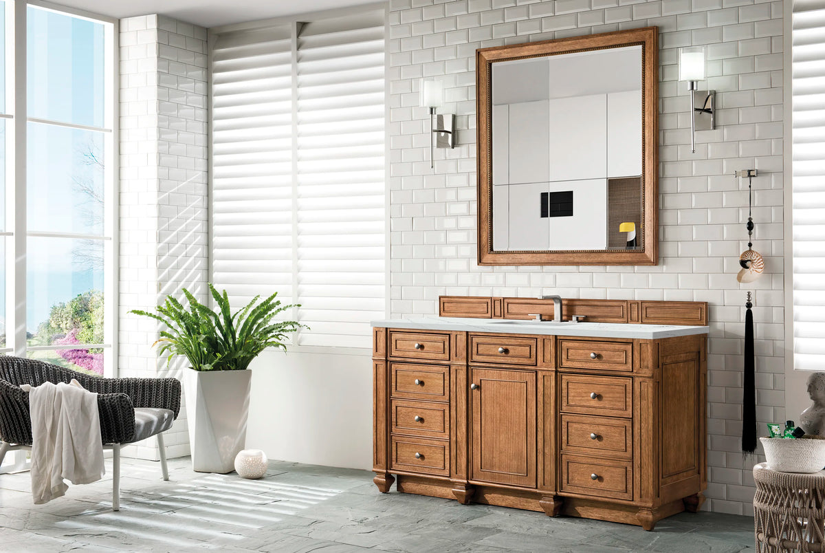 Bristol 60" Single Vanity, Saddle Brown w/ 3 CM Ethereal Noctis Silestone Top w/FreePower Wireless Charger, view 6