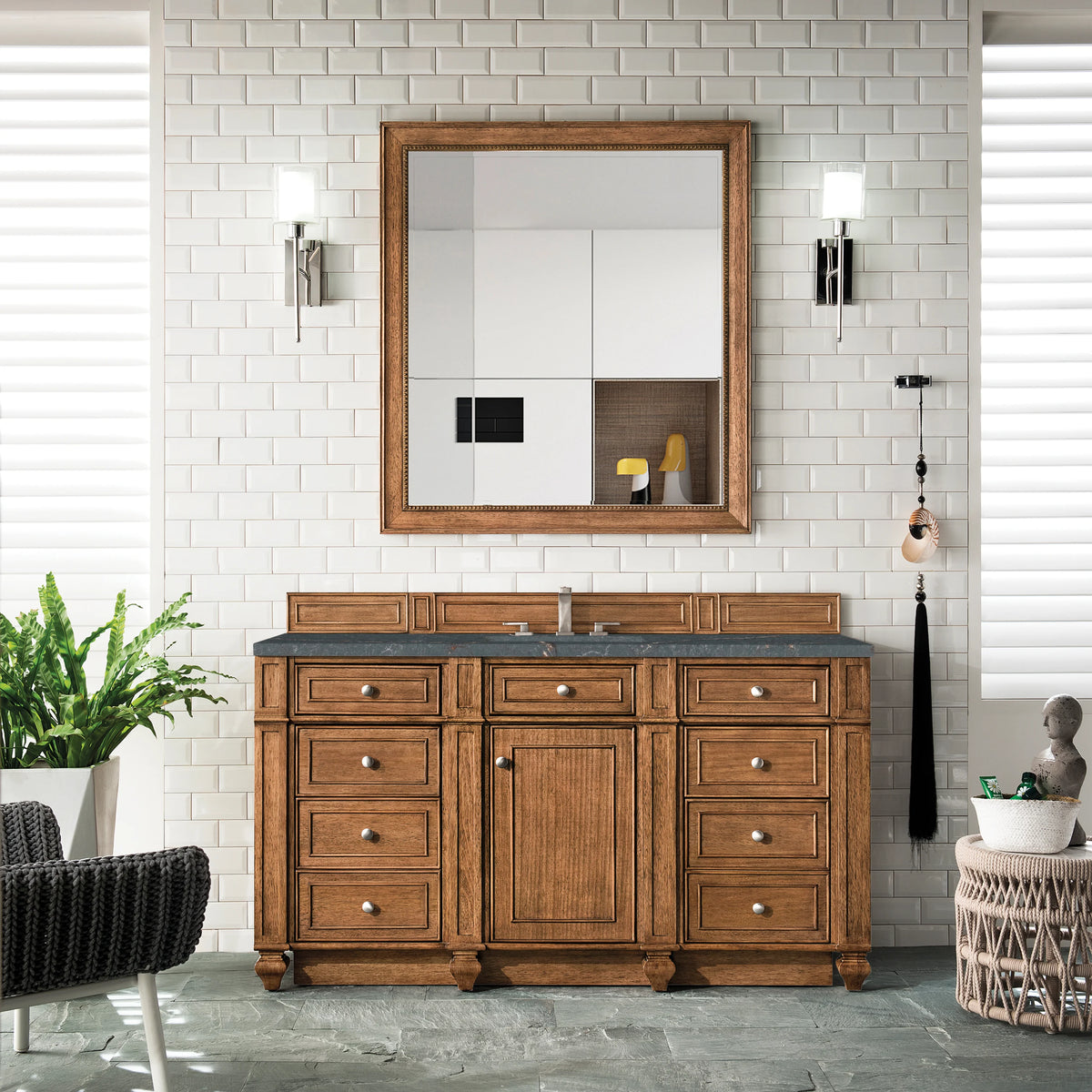 Bristol 60" Single Vanity, Saddle Brown w/ 3 CM Parisien Bleu Silestone Top w/FreePower Wireless Charger, view 5