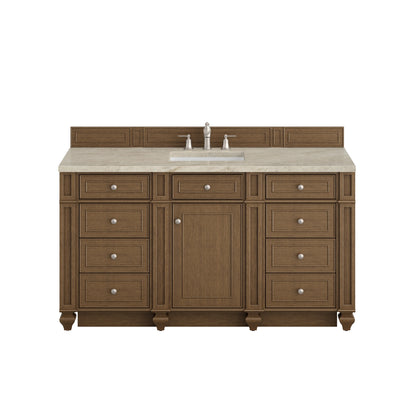 Bristol 60" Single Vanity, Saddle Brown, w/ 3 CM Tajnar Eclos Top w/FreePower Wireless Charger