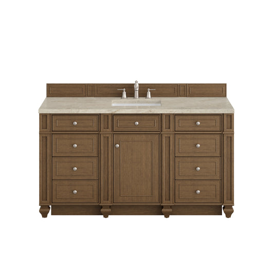Bristol 60" Single Vanity, Saddle Brown, w/ 3 CM Tajnar Eclos Top w/FreePower Wireless Charger