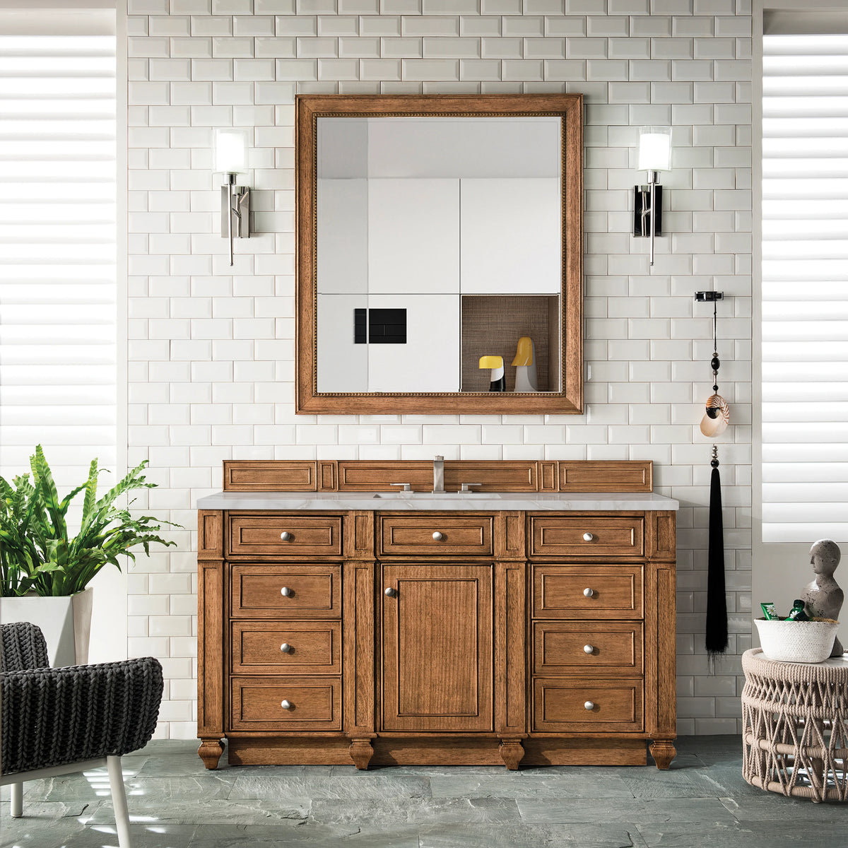 Bristol 60" Single Vanity, Saddle Brown w/ 3 CM Victorian Silver Silestone Top w/FreePower Wireless Charger, view 5