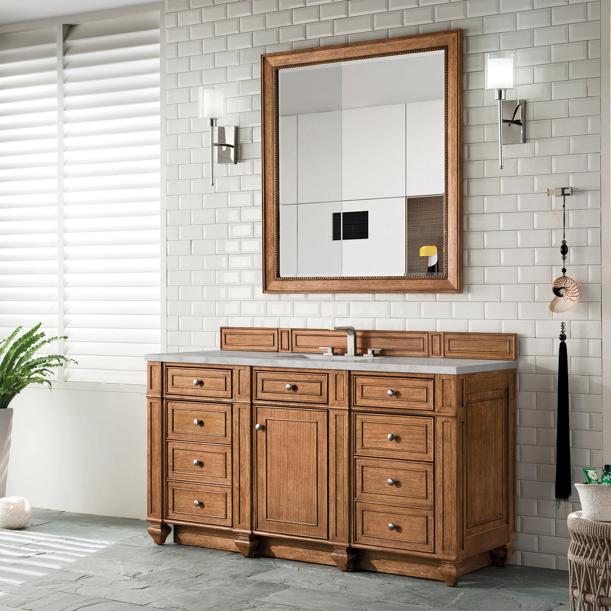 Bristol 60" Single Vanity, Saddle Brown w/ 3 CM Victorian Silver Silestone Top w/FreePower Wireless Charger, view 6
