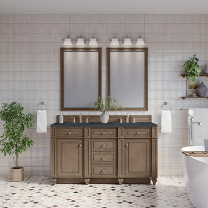 Bristol 60" Double Vanity, Whitewashed Walnut w/ 3 CM Charcoal Soapstone Silestone Top, view 2