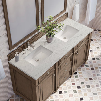 Bristol 60" Double Vanity, Whitewashed Walnut w/ 3 CM Eternal Jasmine Pearl Silestone Top, view 5