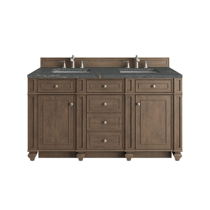 Bristol 60" Double Vanity, Whitewashed Walnut w/ 3 CM Parisien Bleu Silestone Top
