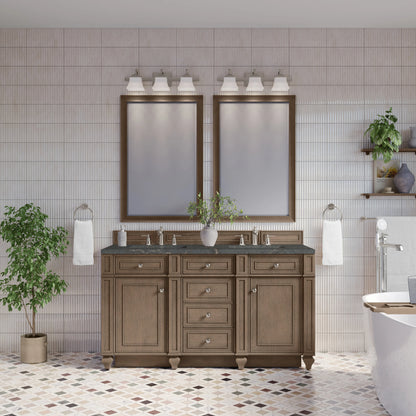 Bristol 60" Double Vanity, Whitewashed Walnut w/ 3 CM Parisien Bleu Silestone Top, view 2