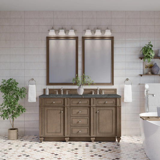 Bristol 60" Double Vanity, Whitewashed Walnut w/ 3 CM Parisien Bleu Silestone Top, view 2