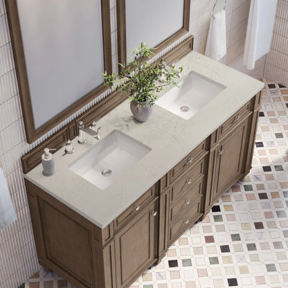 Bristol 60" Double Vanity, Whitewashed Walnut, w/ 3 CM Siberian Silestone Top, view 6