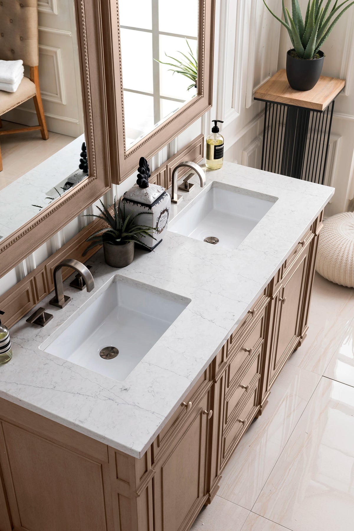 Bristol 60" Double Vanity, Whitewashed Walnut w/ 3 CM Eternal Jasmine Pearl Silestone Top w/FreePower Wireless, view 6