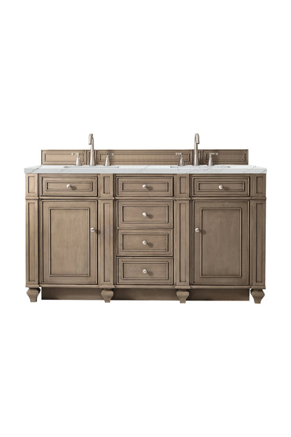 Bristol 60" Double Vanity, Whitewashed Walnut w/ 3 CM Ethereal Noctis Silestone Top w/FreePower Wireless Charger