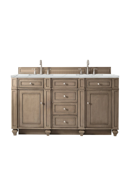Bristol 60" Double Vanity, Whitewashed Walnut w/ 3 CM Ethereal Noctis Silestone Top w/FreePower Wireless Charger