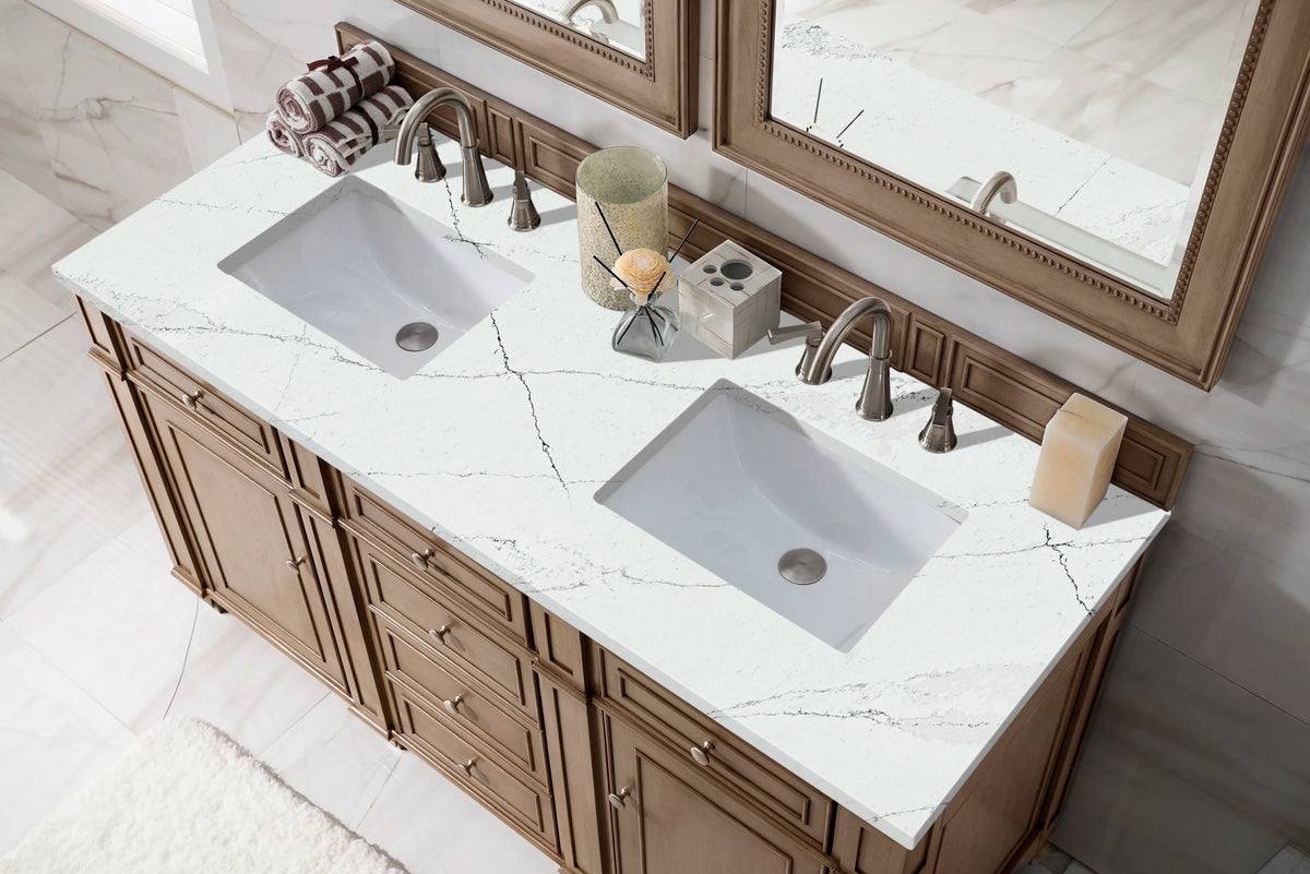 Bristol 60" Double Vanity, Whitewashed Walnut w/ 3 CM Ethereal Noctis Silestone Top w/FreePower Wireless Charger, view 7