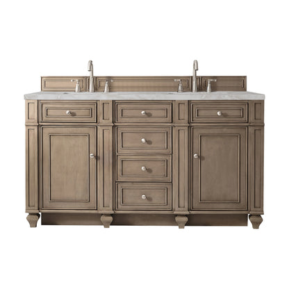 Bristol 60" Double Vanity, Whitewashed Walnut w/ 3 CM Victorian Silver Silestone Top w/FreePower Wireless Charger