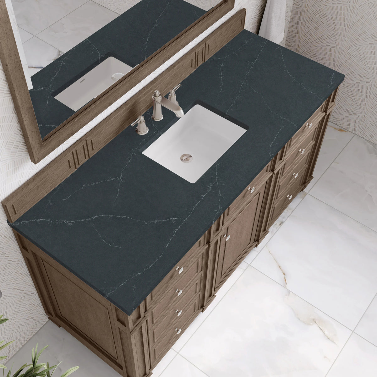 Bristol 60" Single Vanity, Whitewashed Walnut w/ 3 CM Charcoal Soapstone Silestone Top, view 5