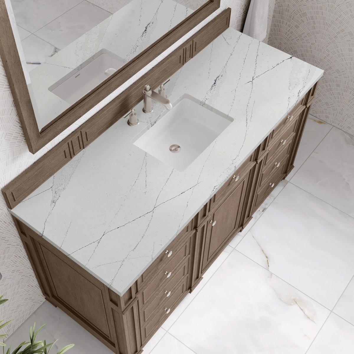 Bristol 60" Single Vanity, Whitewashed Walnut w/ 3 CM Ethereal Noctis Silestone Top, view 5