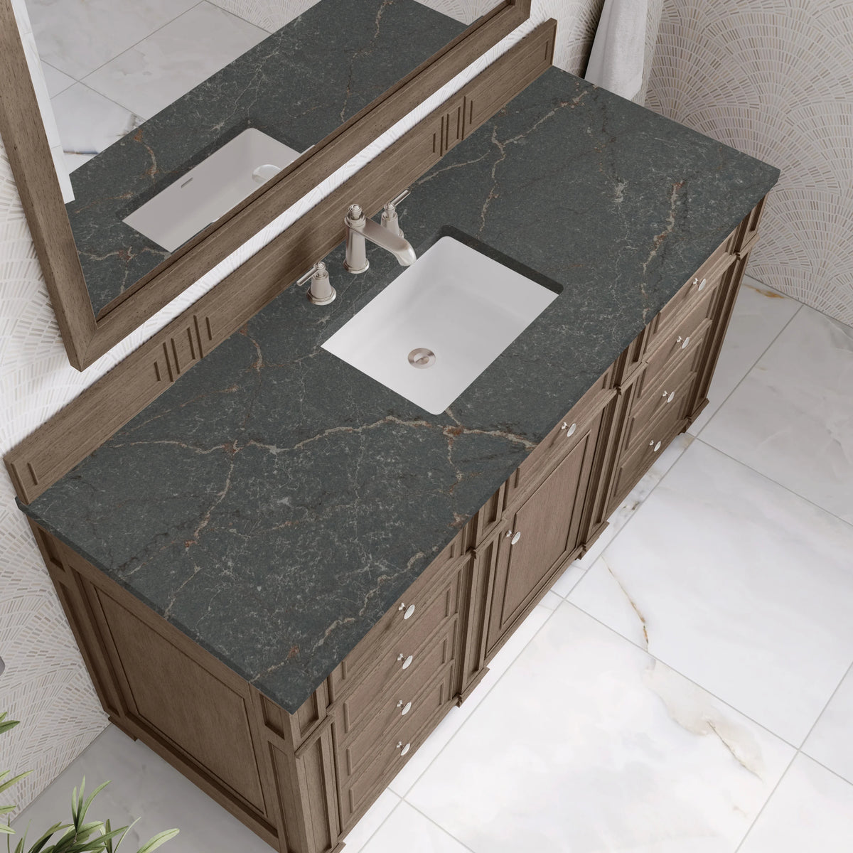 Bristol 60" Single Vanity, Whitewashed Walnut w/ 3 CM Parisien Bleu Silestone Top, view 5