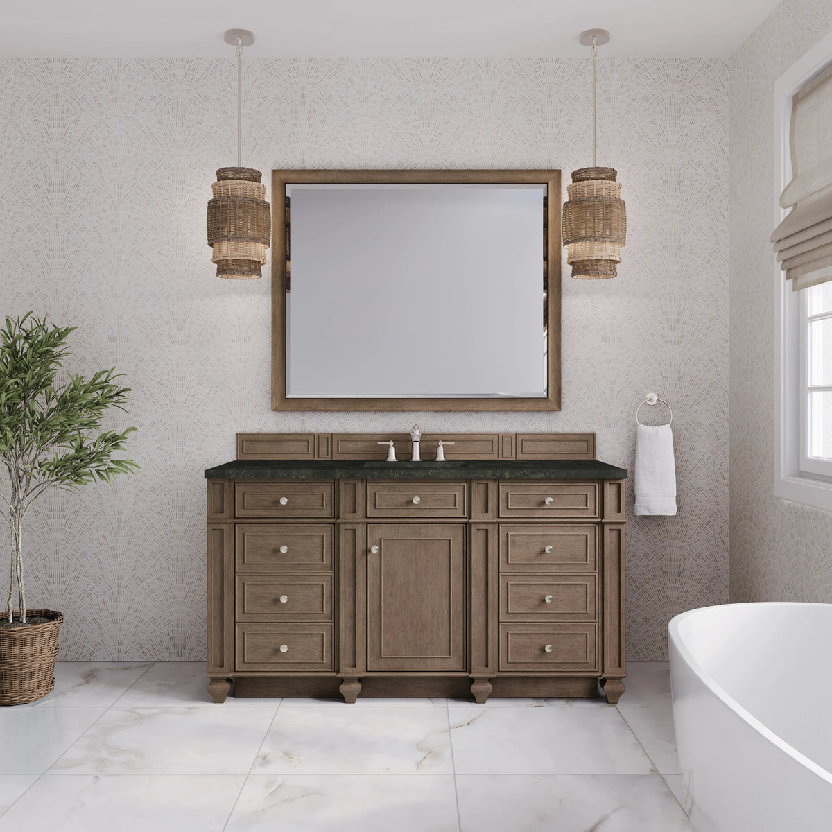 Bristol 60" Single Vanity Whitewashed Walnut, w/ 3 CM Phantome Eclos Top, view 2