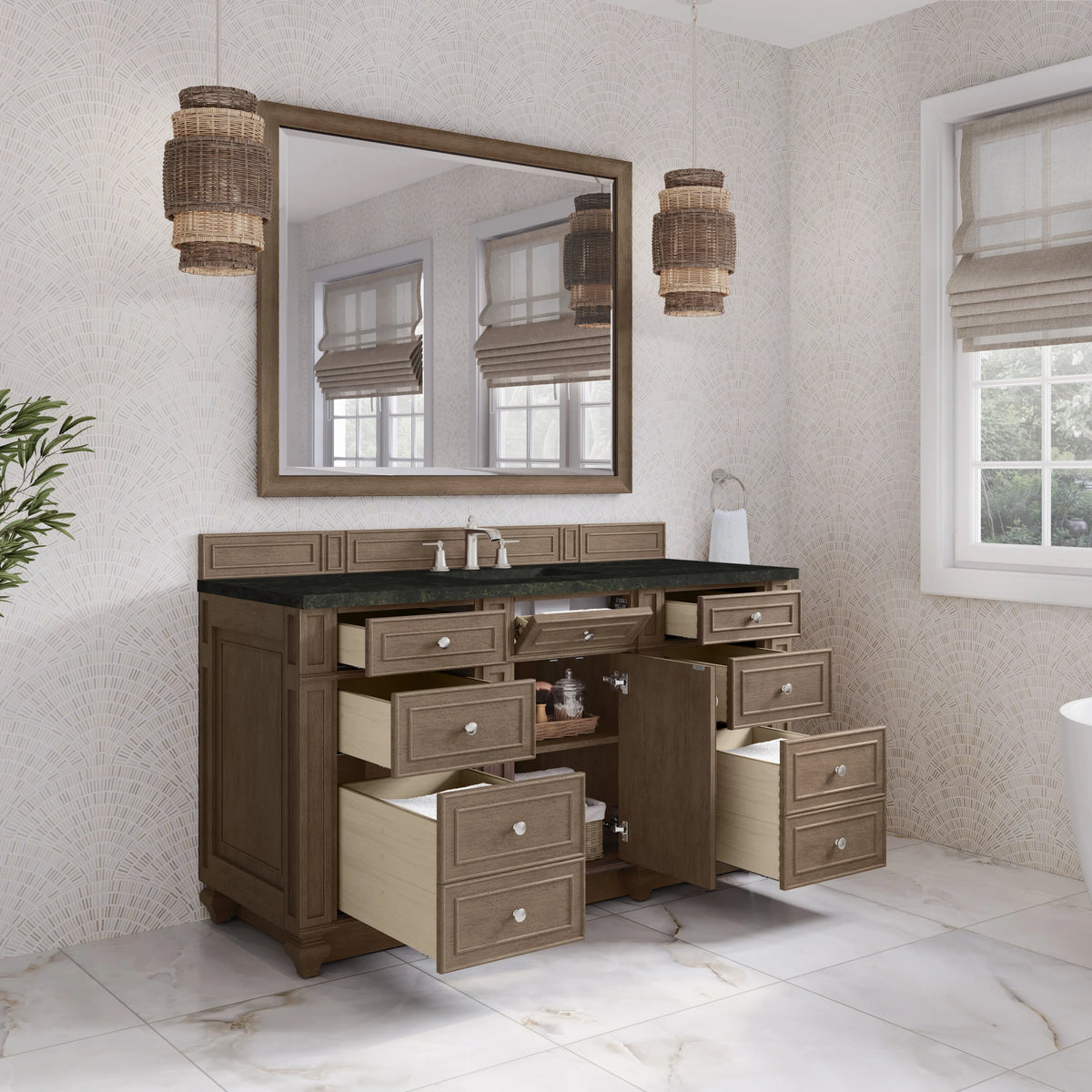 Bristol 60" Single Vanity Whitewashed Walnut, w/ 3 CM Phantome Eclos Top, view 4