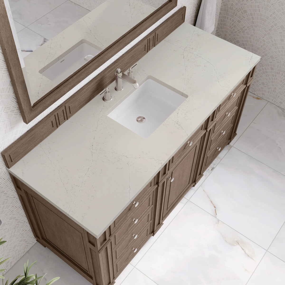 Bristol 60" Single Vanity Whitewashed Walnut, w/ 3 CM Siberian Silestone Top, view 5