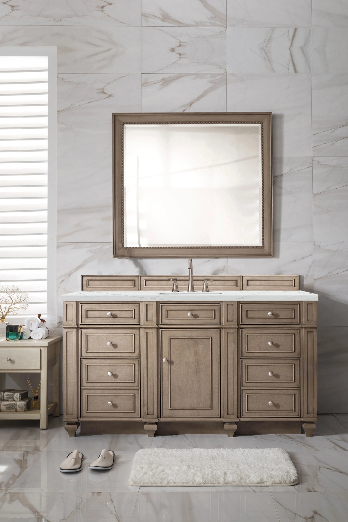 Bristol 60" Single Vanity, Whitewashed Walnut w/ 3 CM Ethereal Noctis Silestone Top w/FreePower Wireless Charger, view 5