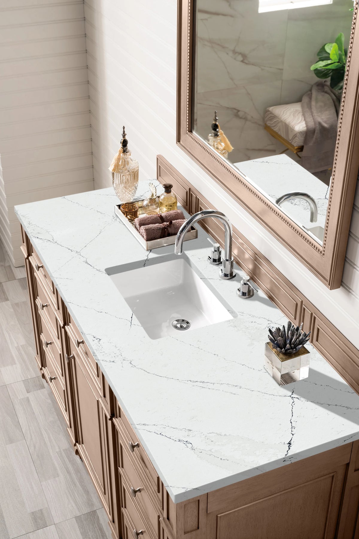 Bristol 60" Single Vanity, Whitewashed Walnut w/ 3 CM Ethereal Noctis Silestone Top w/FreePower Wireless Charger, view 6