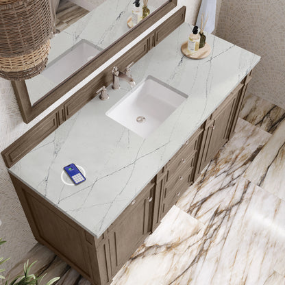 Bristol 60" Single Vanity, Whitewashed Walnut w/ 3 CM Ethereal Noctis Silestone Top w/FreePower Wireless Charger, view 8